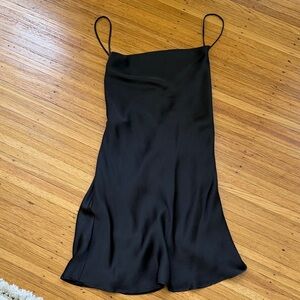 Zara Black Slip Midi Dress with Spaghetti Straps